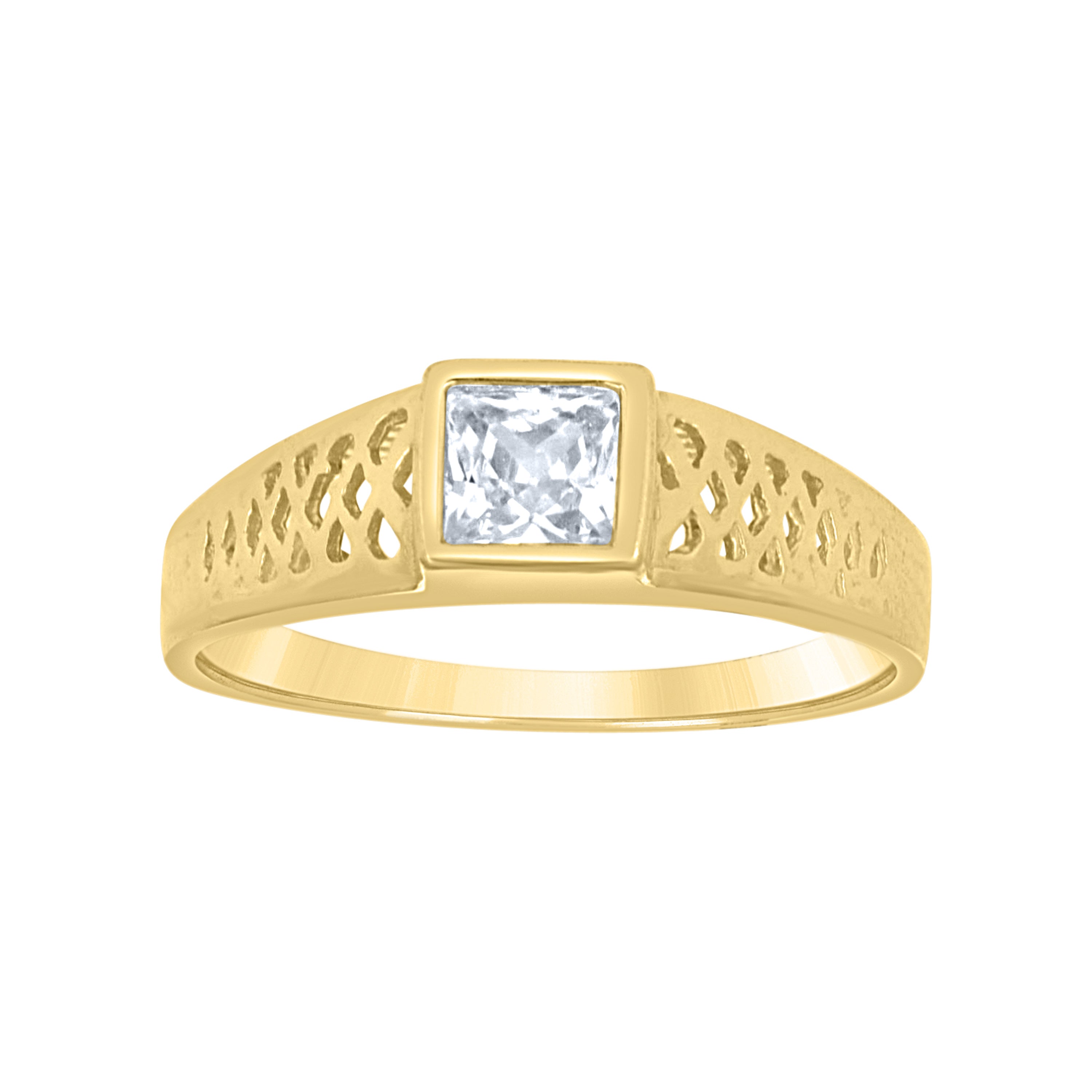 10kt Yellow Gold Baby Princess-Cut Cubic Zirconia Birth Stone Ring