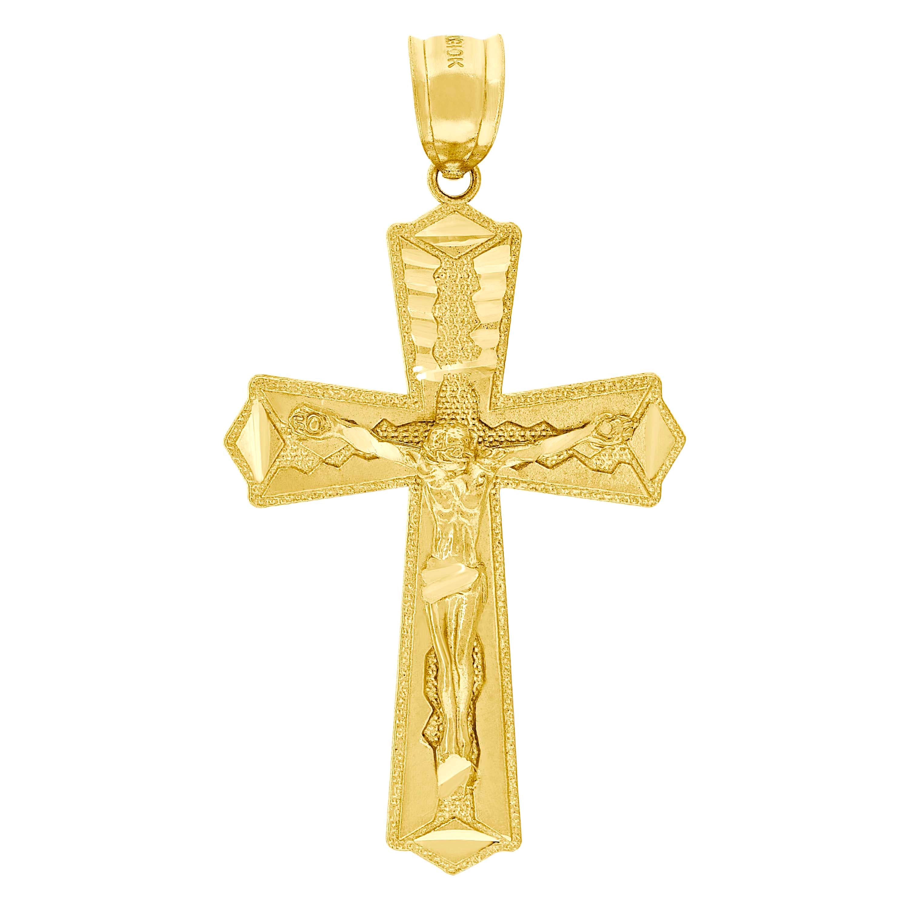 10kt Yellow Gold Diamond-Cut Mens Cross Crucifix Religious Charm Pendant