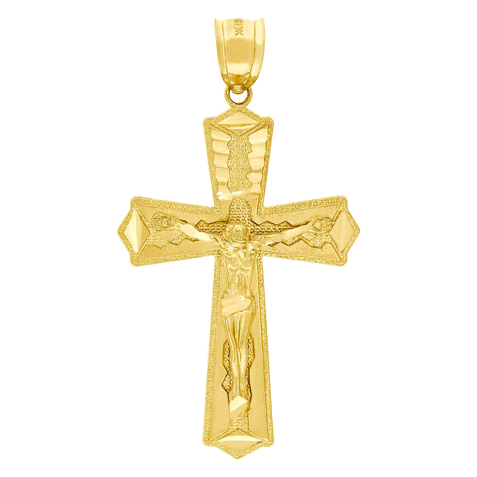 10kt Yellow Gold Diamond-Cut Mens Cross Crucifix Religious Charm Pendant
