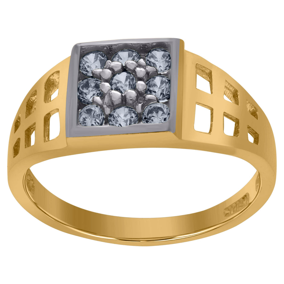 10kt Two-Tone Gold Womens Round Cubic Zirconia Square Engagement Ring