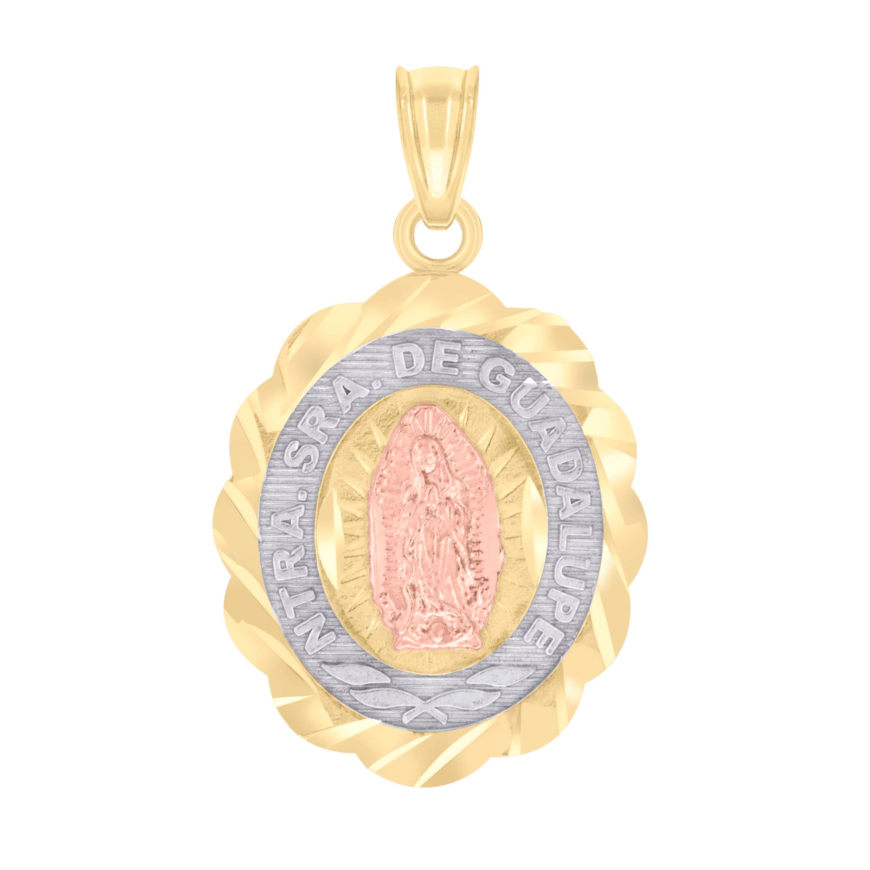 10kt Tri-Color Gold Mens Diamond-Cut Lady Of Guadalupe Religious Charm Pendant