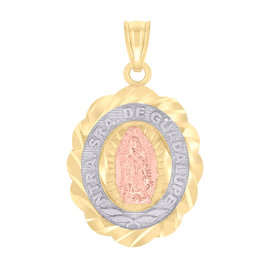 10kt Tri-Color Gold Mens Diamond-Cut Lady Of Guadalupe Religious Charm Pendant