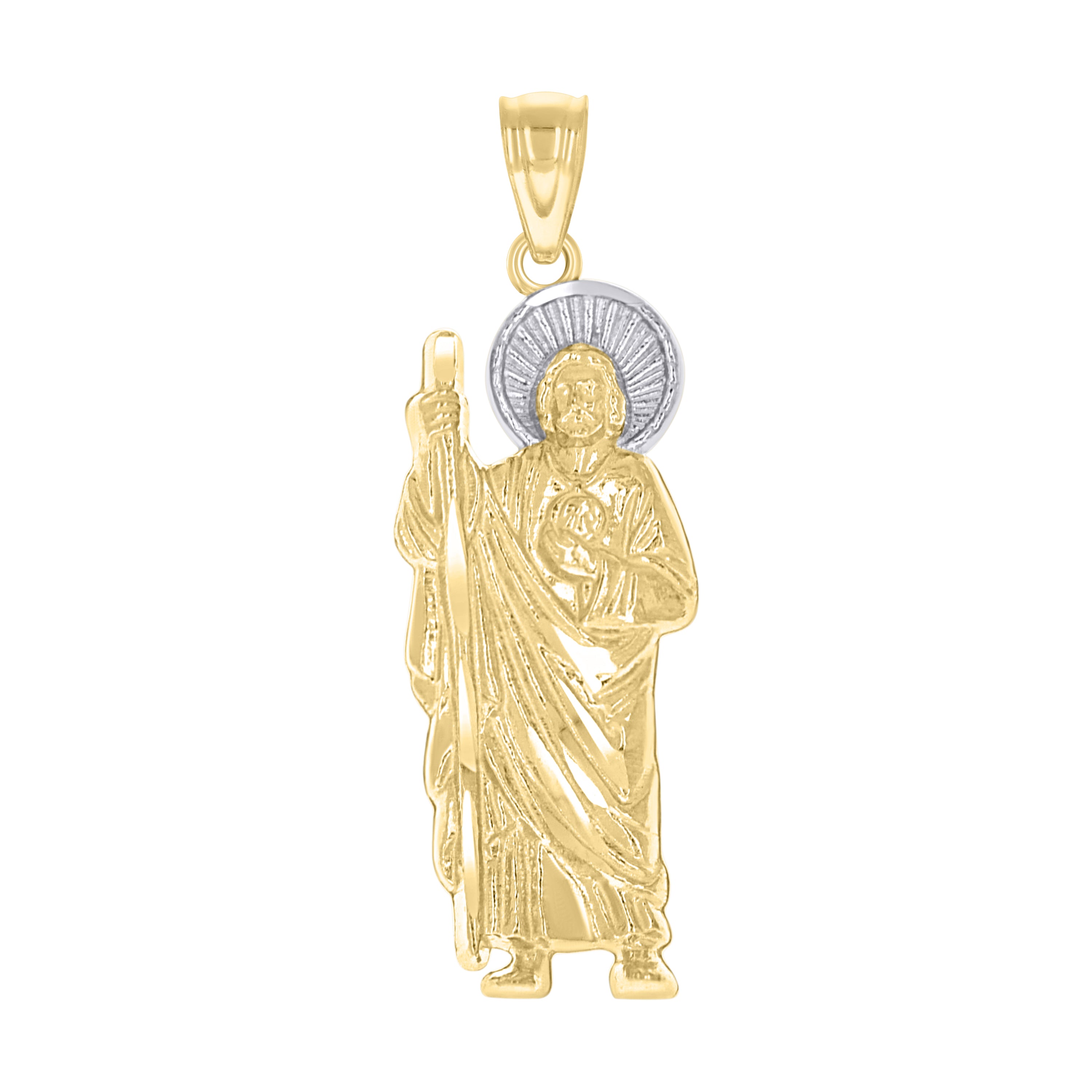 10kt Two-Tone Gold Diamond-Cut Unisex Saint Jude Religious Charm Pendant