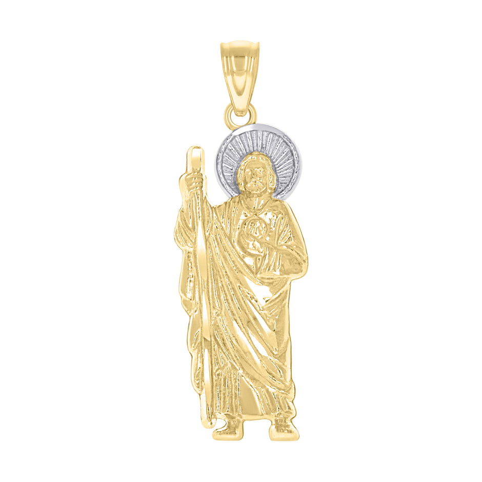 10kt Two-Tone Gold Diamond-Cut Unisex Saint Jude Religious Charm Pendant