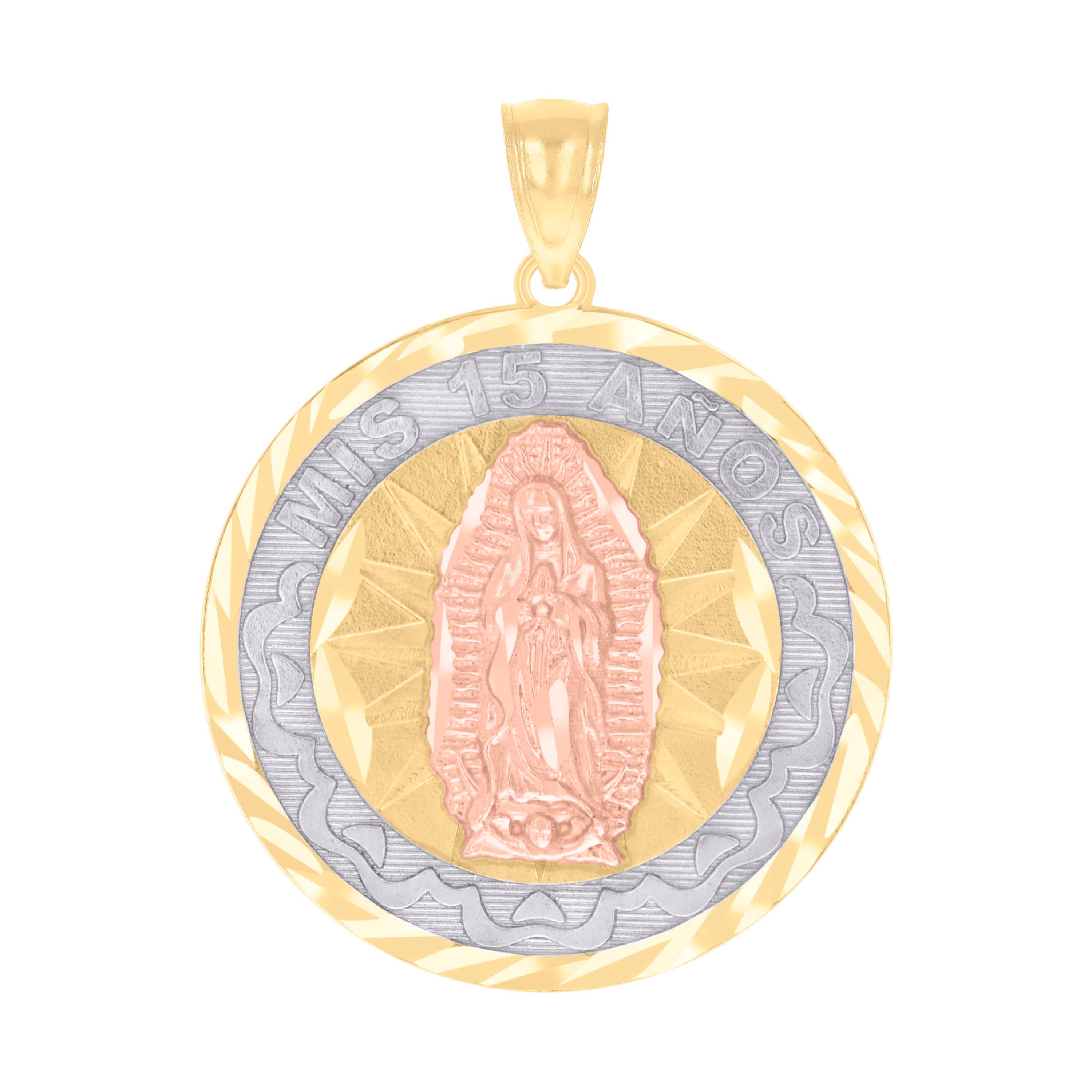 10kt Gold Tri-Color Diamond-Cut Womens Mary Mis 15 Anos Quinceanera Charm Pendant