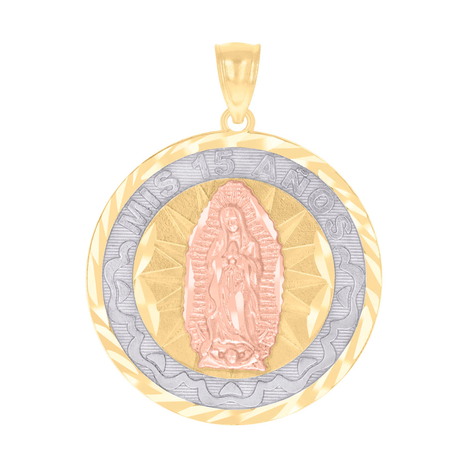 10kt Gold Tri-Color Diamond-Cut Womens Mary Mis 15 Anos Quinceanera Charm Pendant
