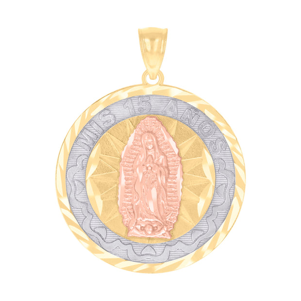 10kt Gold Tri-Color Diamond-Cut Womens Mary Mis 15 Anos Quinceanera Charm Pendant