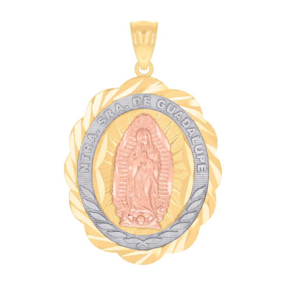 10kt Gold Tri-Color Diamond-Cut Womens Ntra Sra De Guadalupe Religious Charm Pendant
