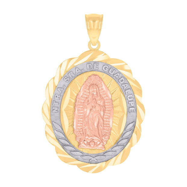 10kt Gold Tri-Color Diamond-Cut Womens Ntra Sra De Guadalupe Religious Charm Pendant