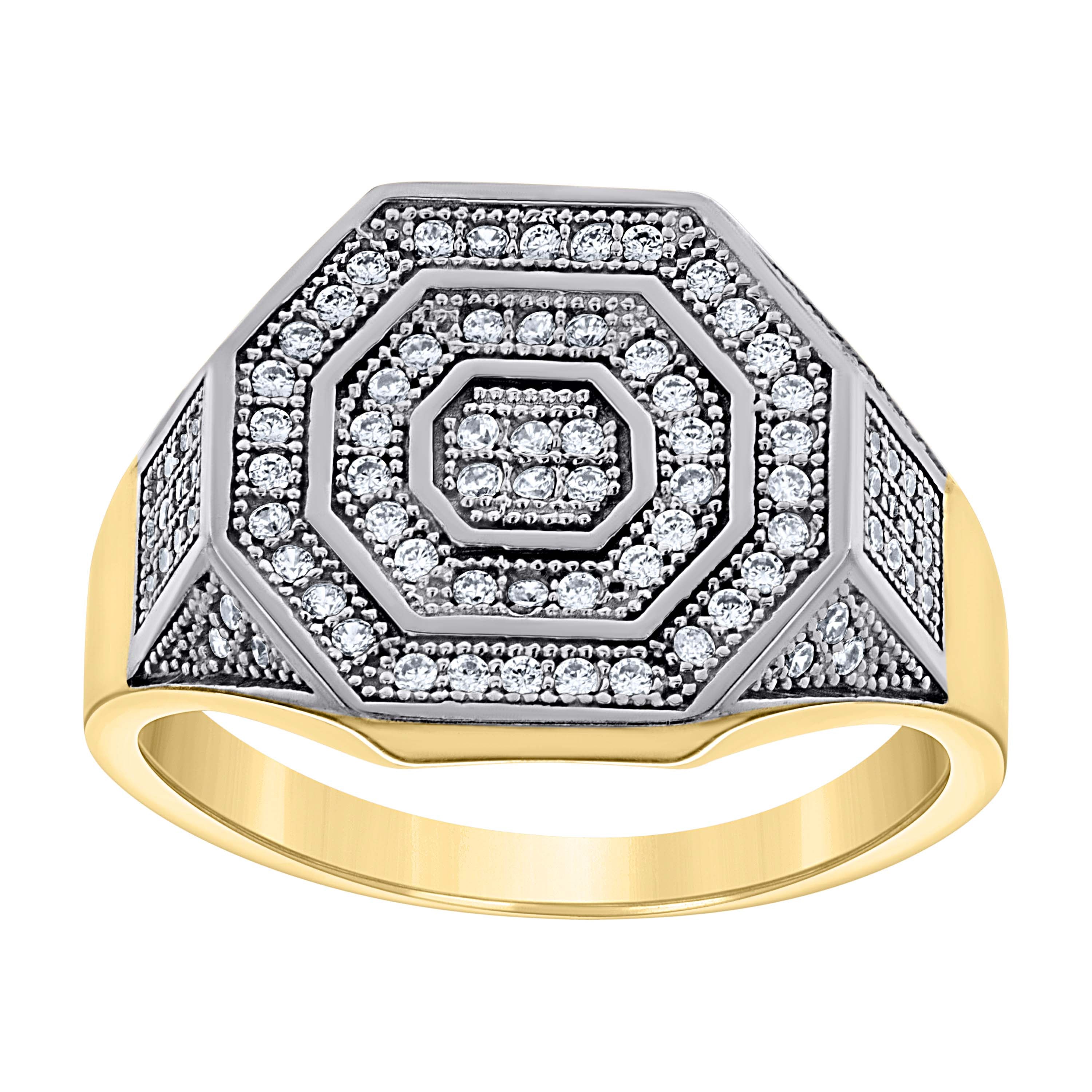 10kt Two-Tone Gold Mens Cubic-Zirconia Octagon Head Fashion Ring