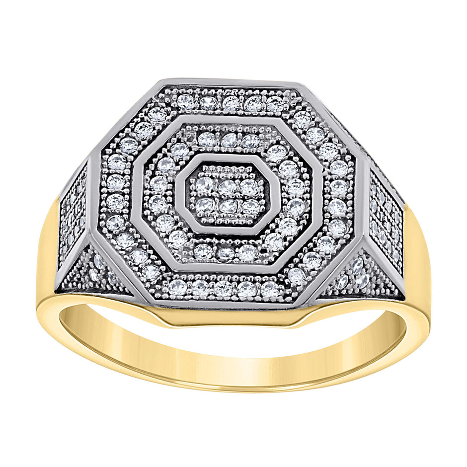 10kt Two-Tone Gold Mens Cubic-Zirconia Octagon Head Fashion Ring