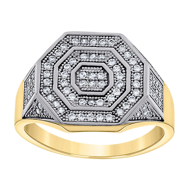 10kt Two-Tone Gold Mens Cubic-Zirconia Octagon Head Fashion Ring