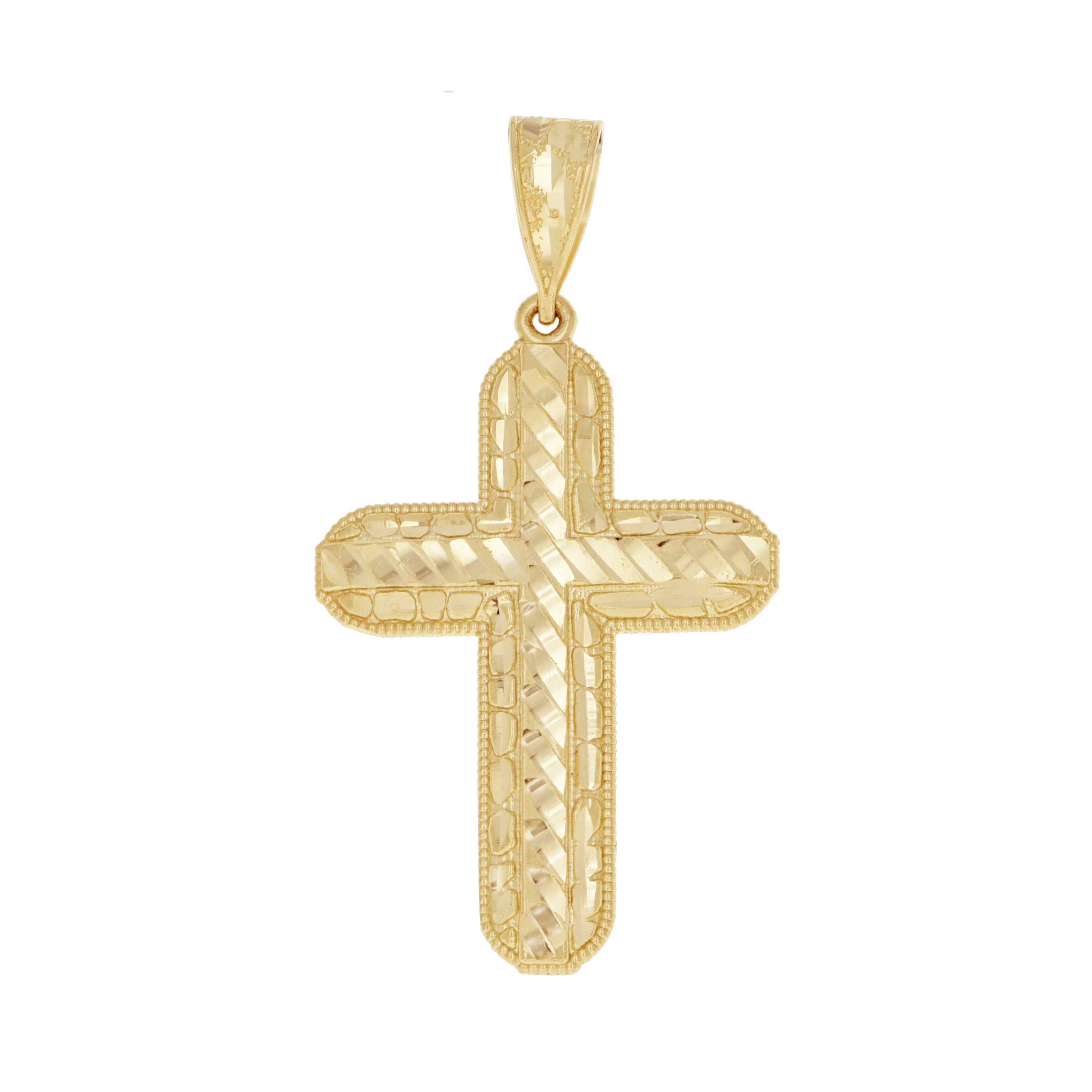 10kt Yellow Gold Diamond-Cut Mens Nugget Cross Religious Charm Pendant