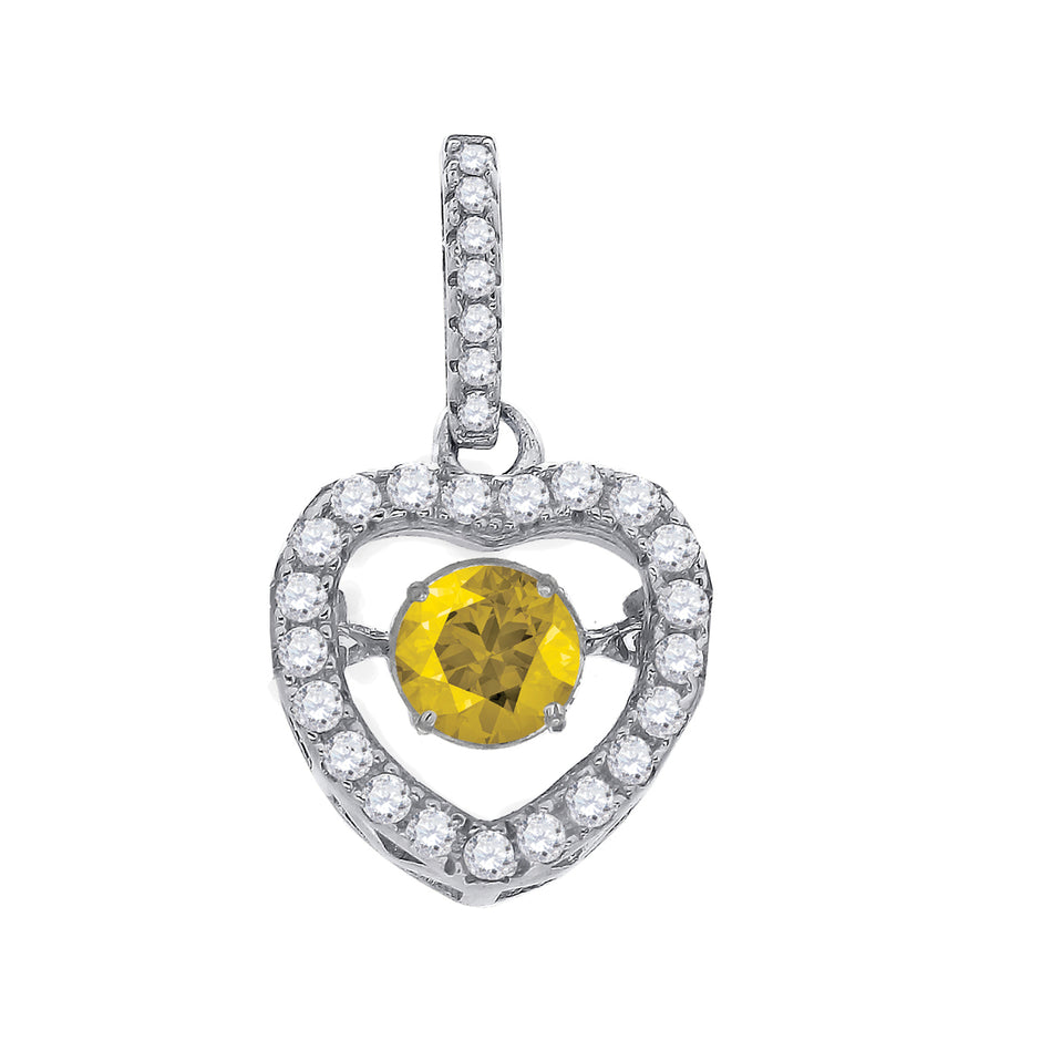 925 Sterling Silver Womens Yellow White Cubic Zirconia Heart Charm Pendant