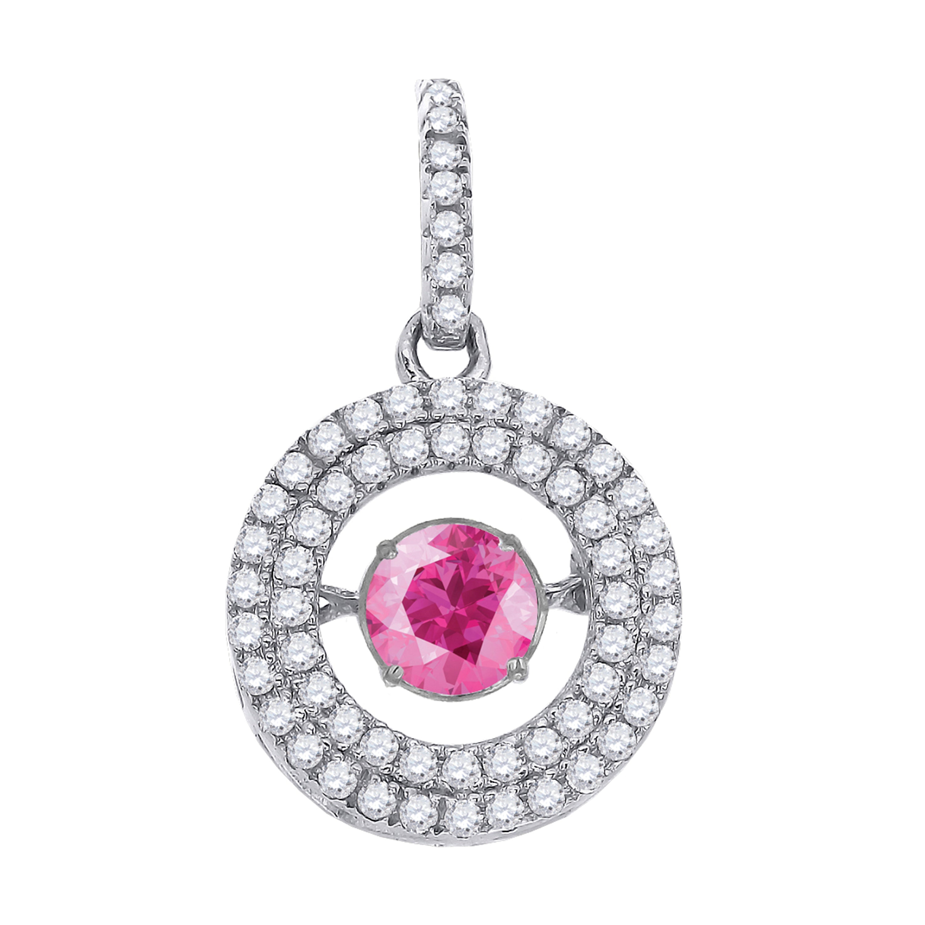 925 Sterling Silver Womens Pink White Cubic Zirconia Fashion Charm Pendant
