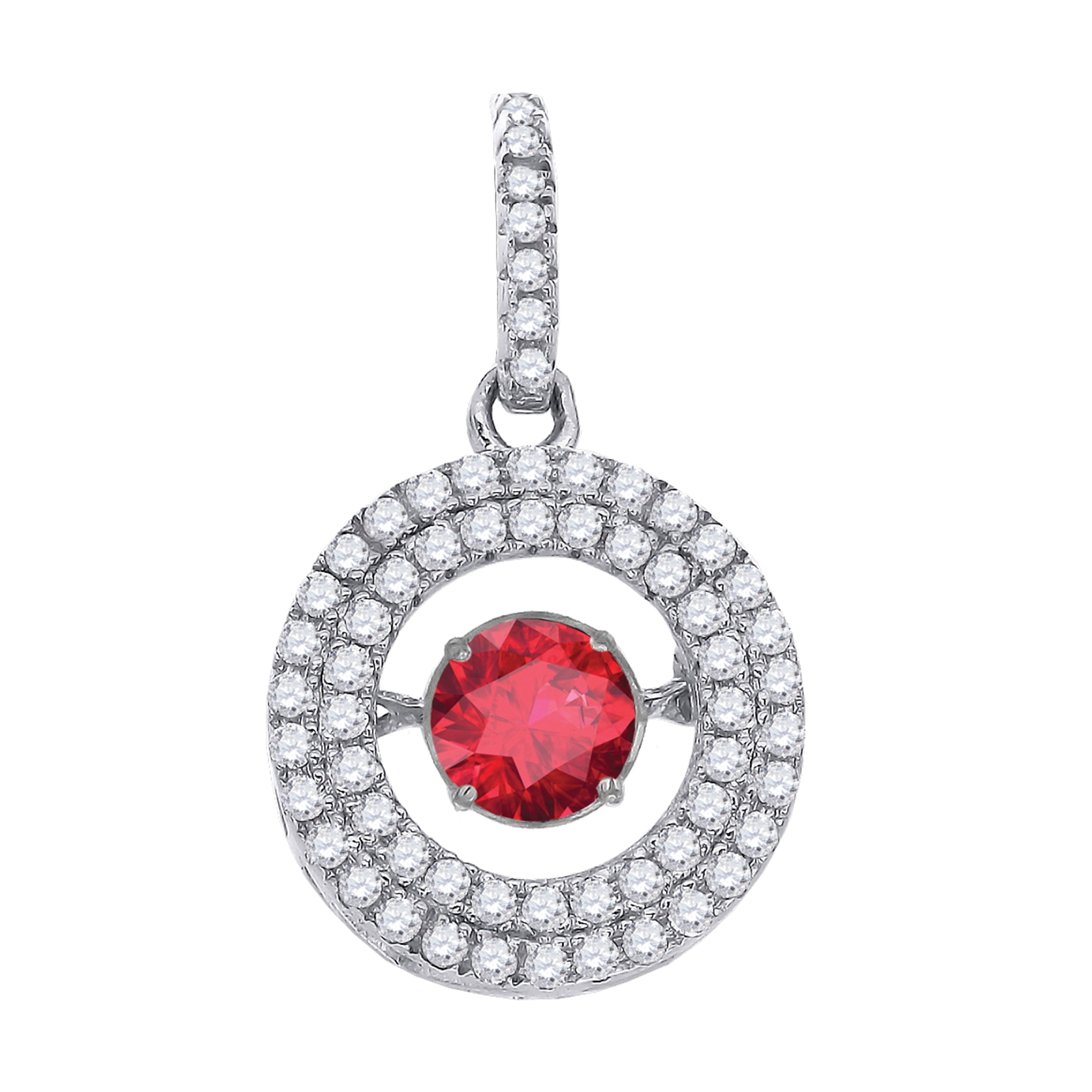 925 Sterling Silver Womens Red White Cubic Zirconia Fashion Charm Pendant