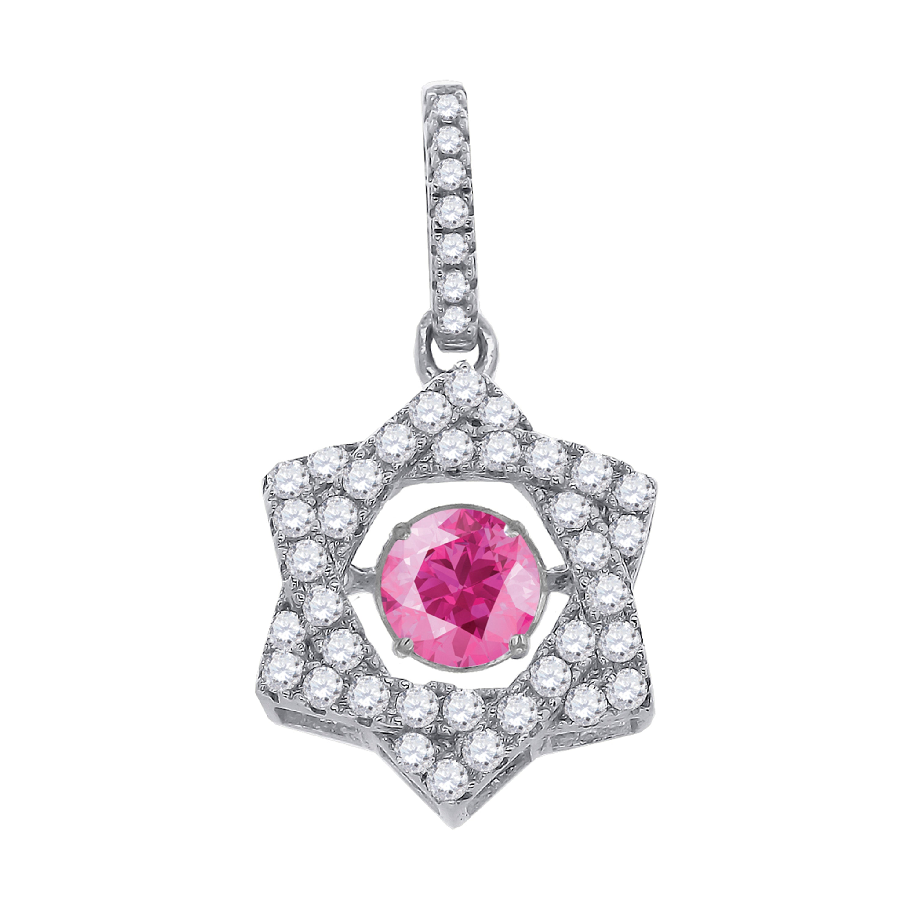 925 Sterling Silver Womens Pink White Cubic Zirconia Star Charm Pendant