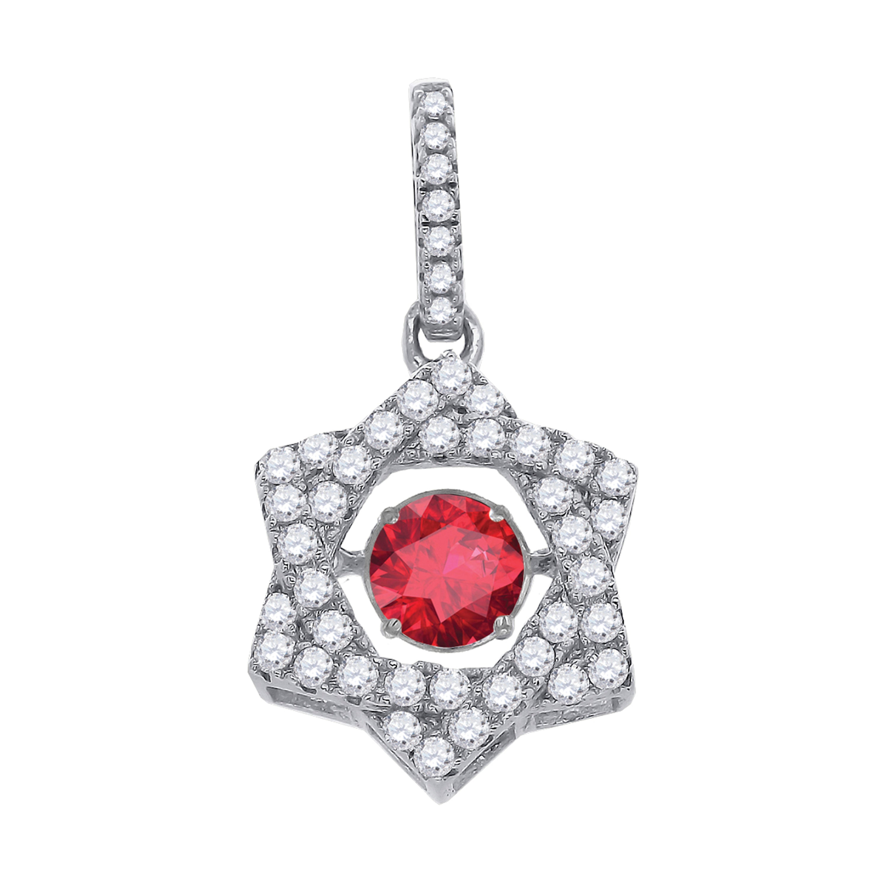 925 Sterling Silver Womens Red White Cubic Zirconia Star Charm Pendant