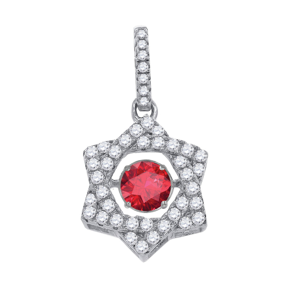 925 Sterling Silver Womens Red White Cubic Zirconia Star Charm Pendant