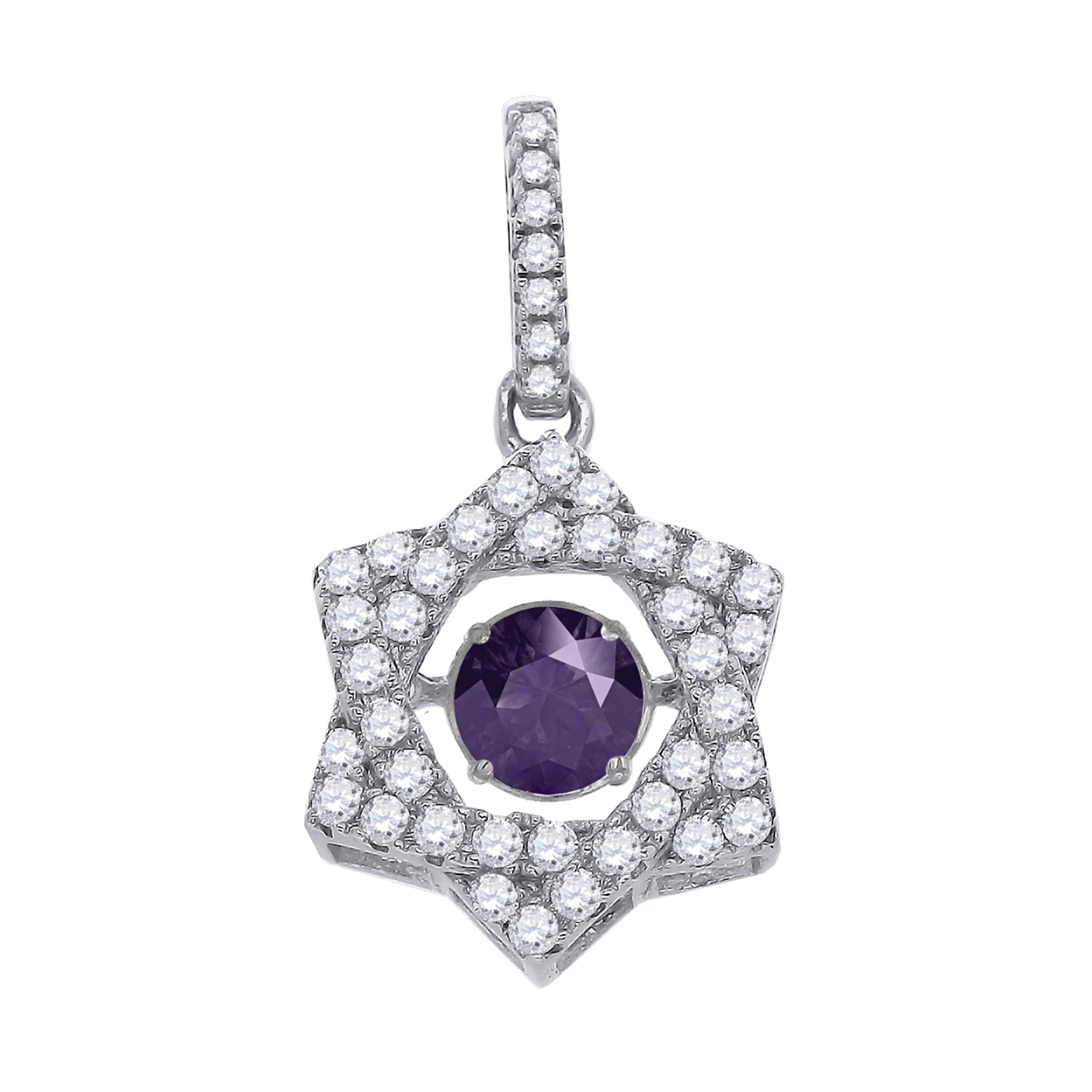925 Sterling Silver Womens Purple White Cubic Zirconia Star Charm Pendant