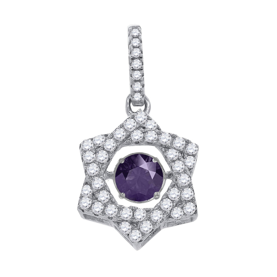 925 Sterling Silver Womens Purple White Cubic Zirconia Star Charm Pendant