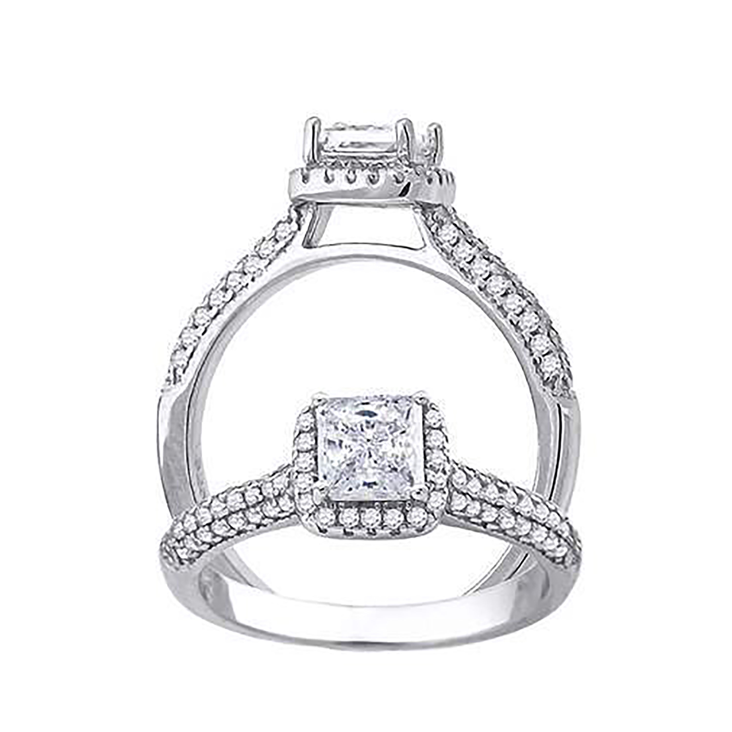 925 Sterling Silver Womens Princess-Cut Round Cubic-Zirconia Engagement Ring Size 5
