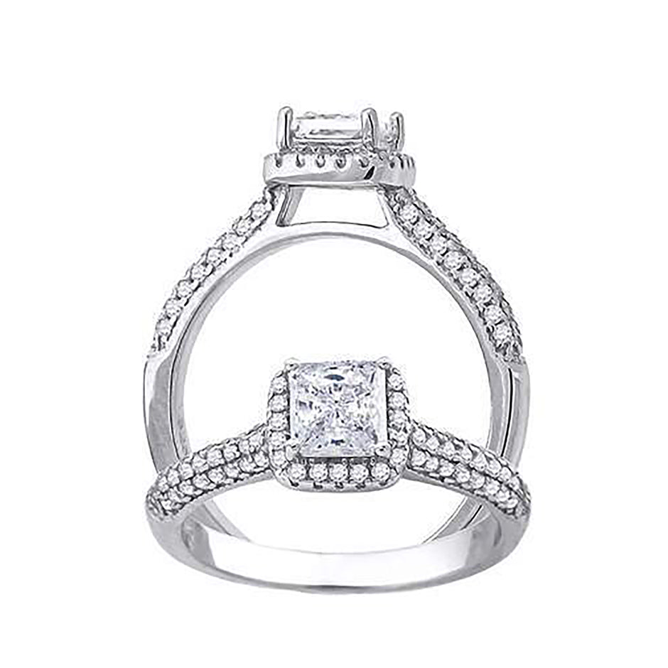 925 Sterling Silver Womens Princess-Cut Round Cubic-Zirconia Engagement Ring Size 5