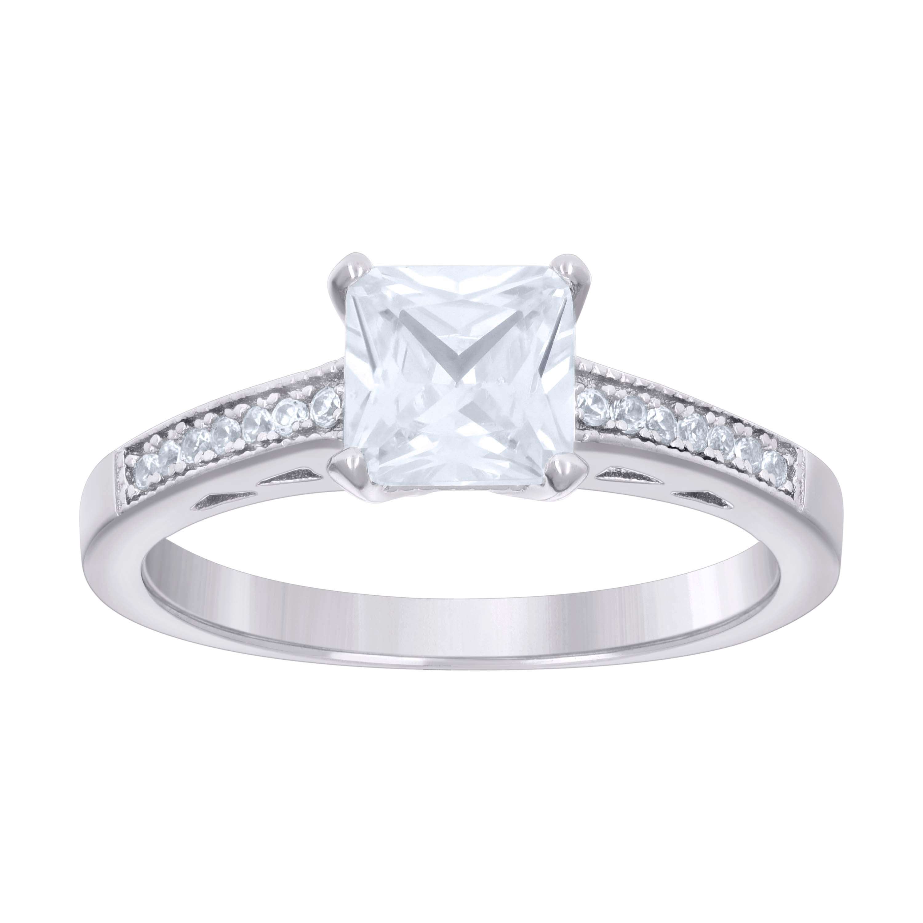 925 Sterling Silver Womens Princess-Cut Round Cubic-Zirconia Engagement Ring Size 6 - SLV-68600