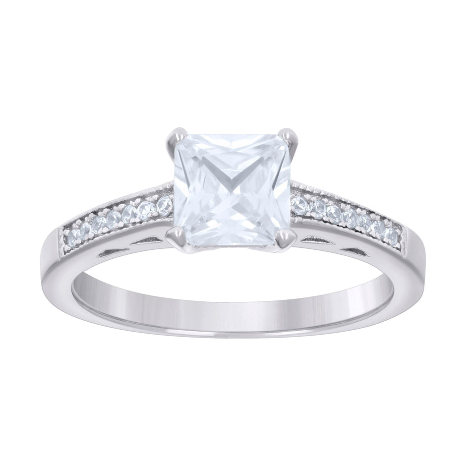 925 Sterling Silver Womens Princess-Cut Round Cubic-Zirconia Engagement Ring Size 6 - SLV-68600