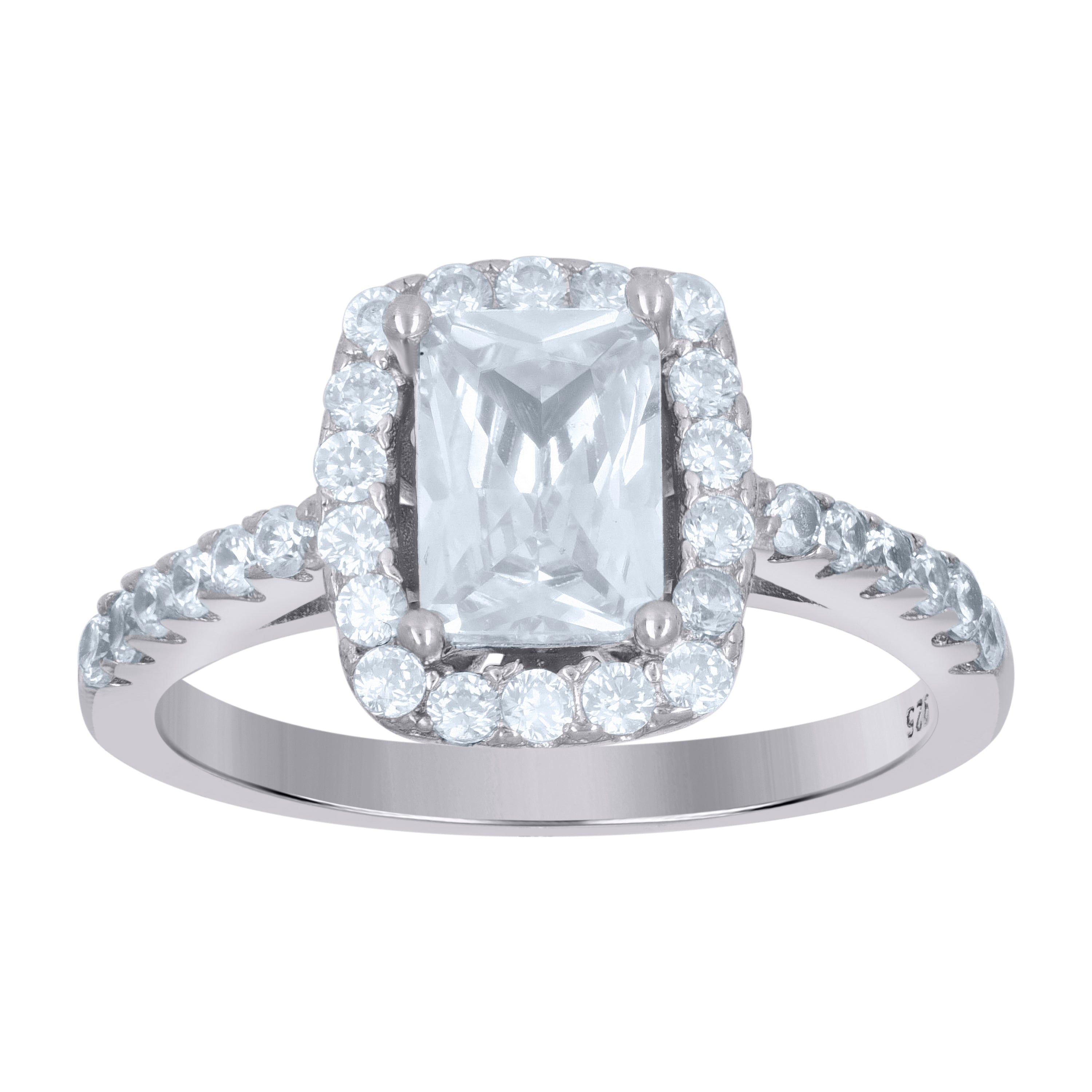 925 Sterling Silver Womens Emerald Cut Cubic-Zirconia Fashion Bridal Ring Size 6