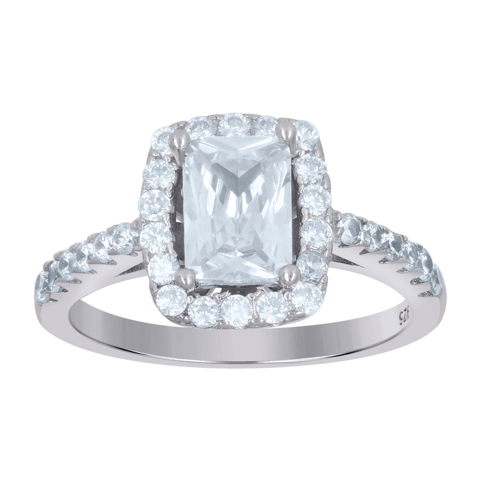 925 Sterling Silver Womens Emerald Cut Cubic-Zirconia Fashion Bridal Ring Size 6