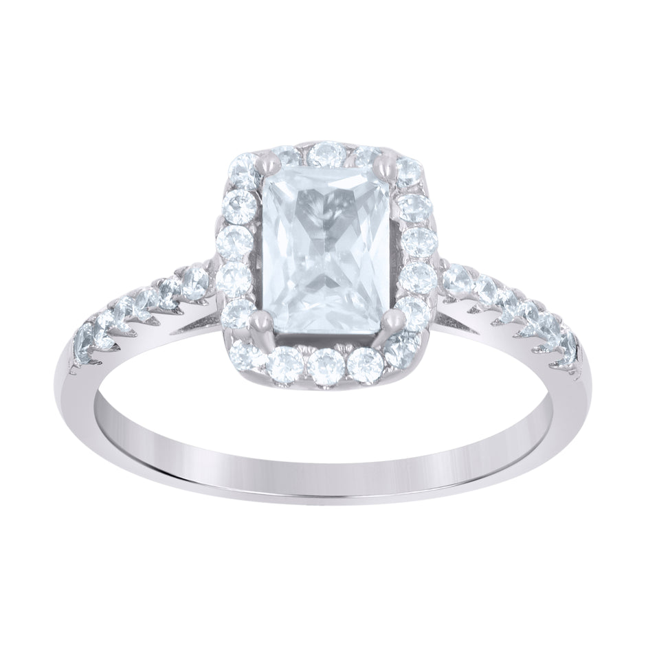 925 Sterling Silver Womens Emerald Cut Cubic-Zirconia Fashion Bridal Ring Size 7 - SLV-68605