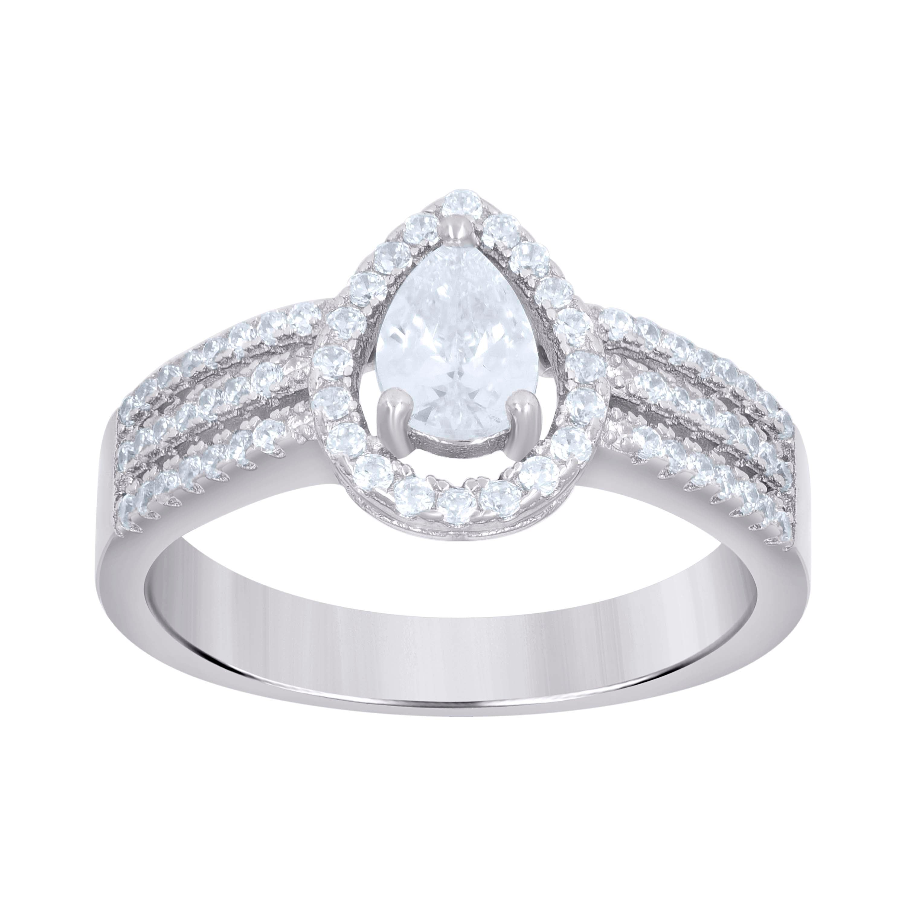 925 Sterling Silver Womens Pear Cubic-Zirconia Pear Fashion Bridal Ring Size 6