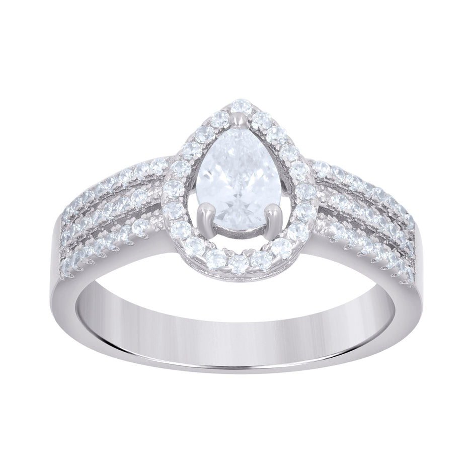 925 Sterling Silver Womens Pear Cubic-Zirconia Pear Fashion Bridal Ring Size 6