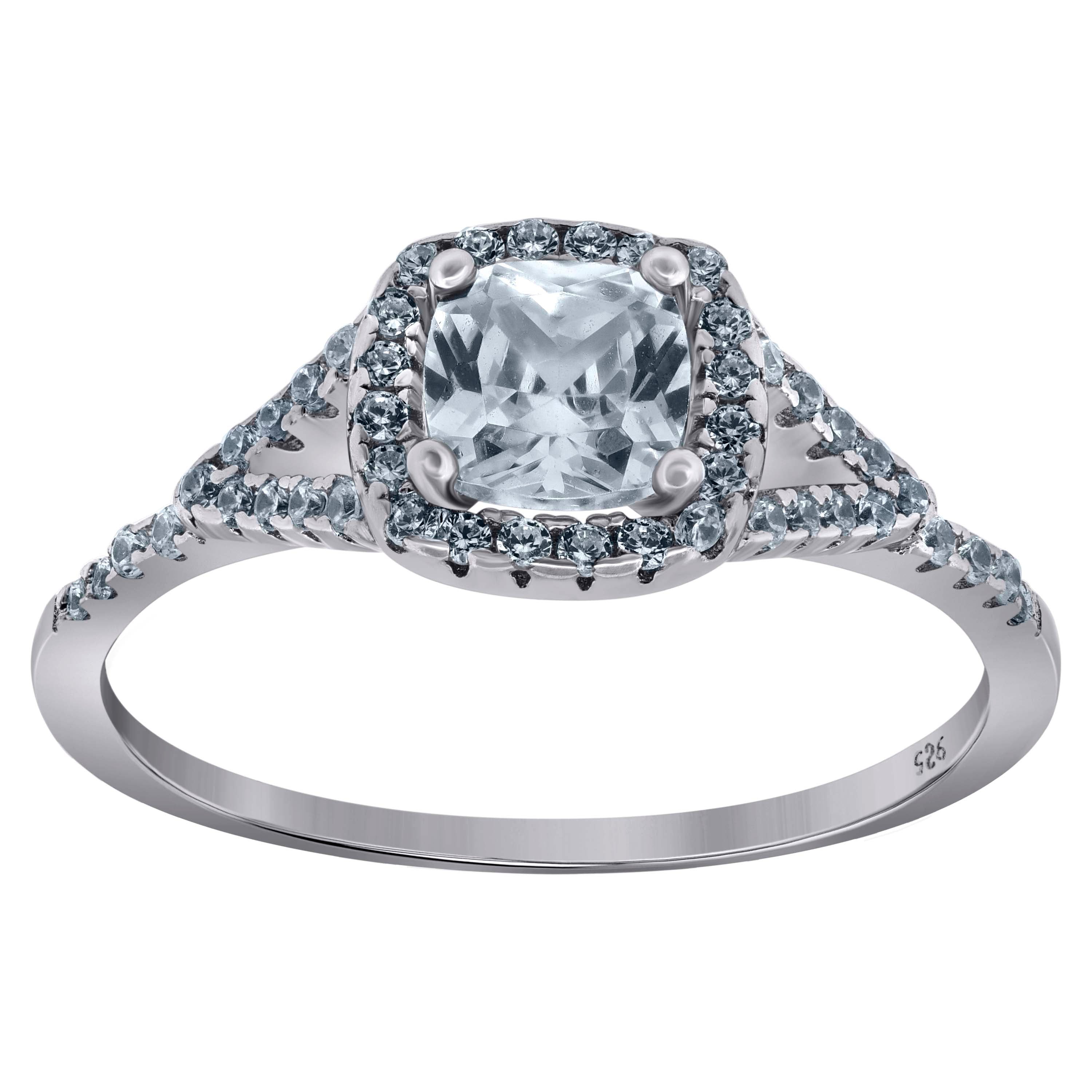 925 Sterling Silver Womens Princess-Cut Round Cubic-Zirconia Engagement Ring Size 6 - SLV-68656