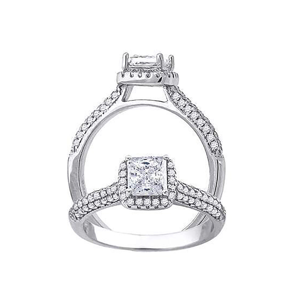 925 Sterling Silver Womens Princess-Cut Round Cubic-Zirconia Engagement Ring Size 6 - SLV-68664
