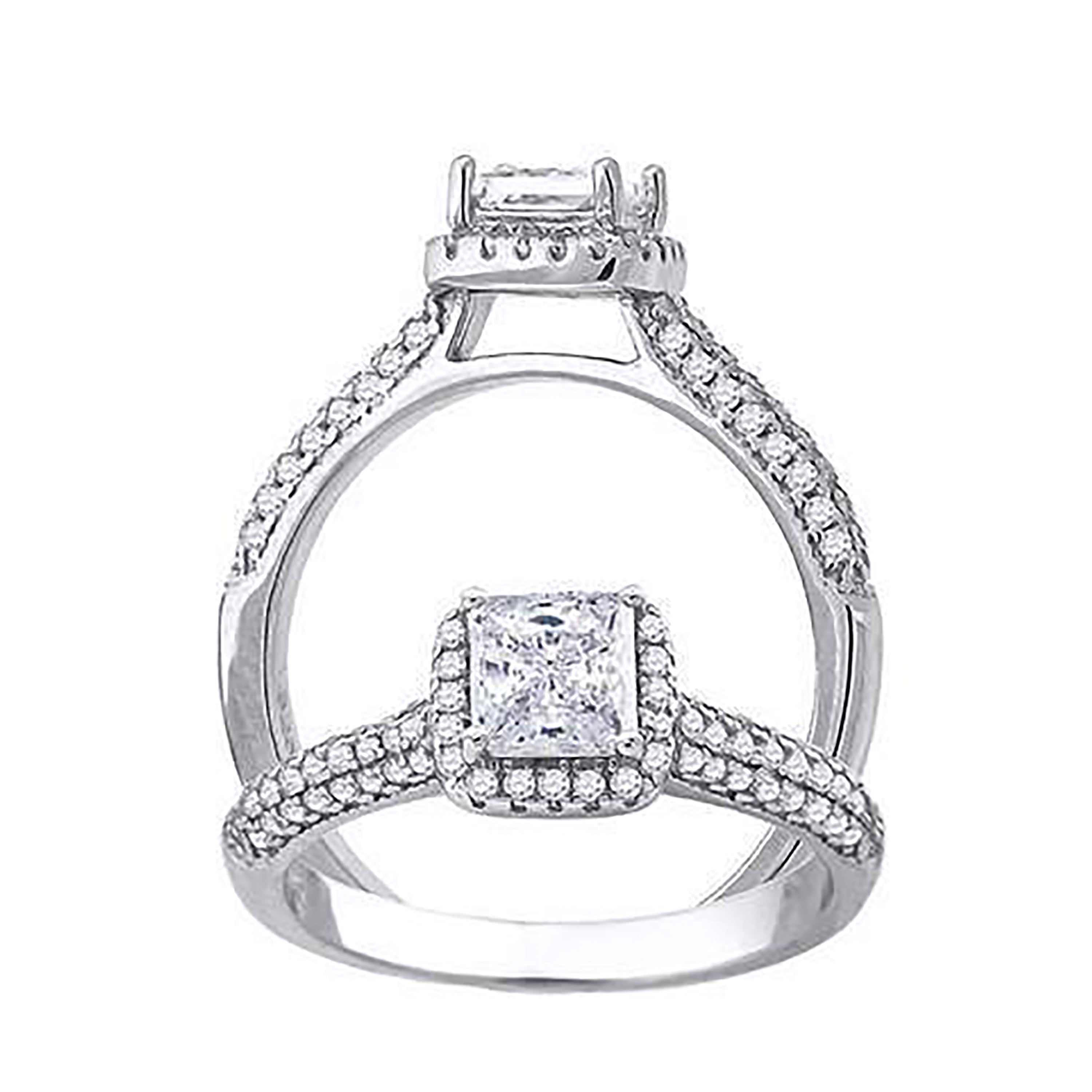 925 Sterling Silver Womens Princess-Cut Round Cubic-Zirconia Engagement Ring Size 8 - SLV-68666