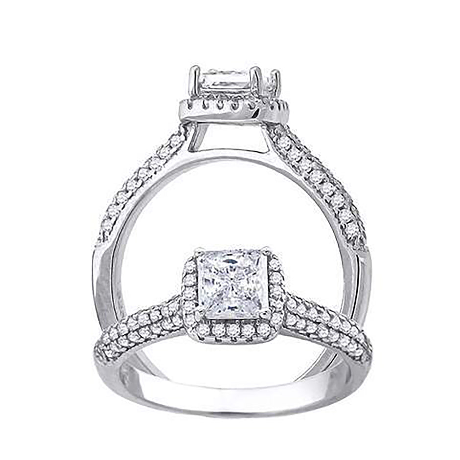 925 Sterling Silver Womens Princess-Cut Round Cubic-Zirconia Engagement Ring Size 8 - SLV-68666