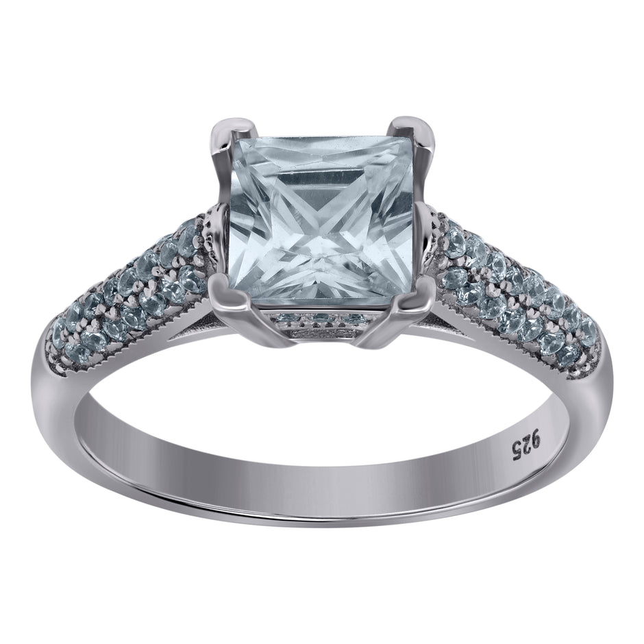 925 Sterling Silver Womens CZ Size-6 Princess-Cut Square Center Stone Bridal Wedding Engagement Anniversary Band Ring