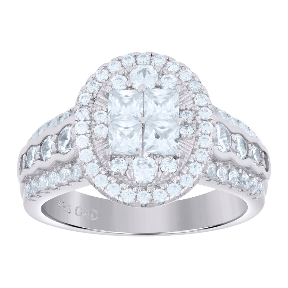 925 Sterling Silver Womens Cubic Zirconia Oval Engagement Ring Size 9 - SLV-68967