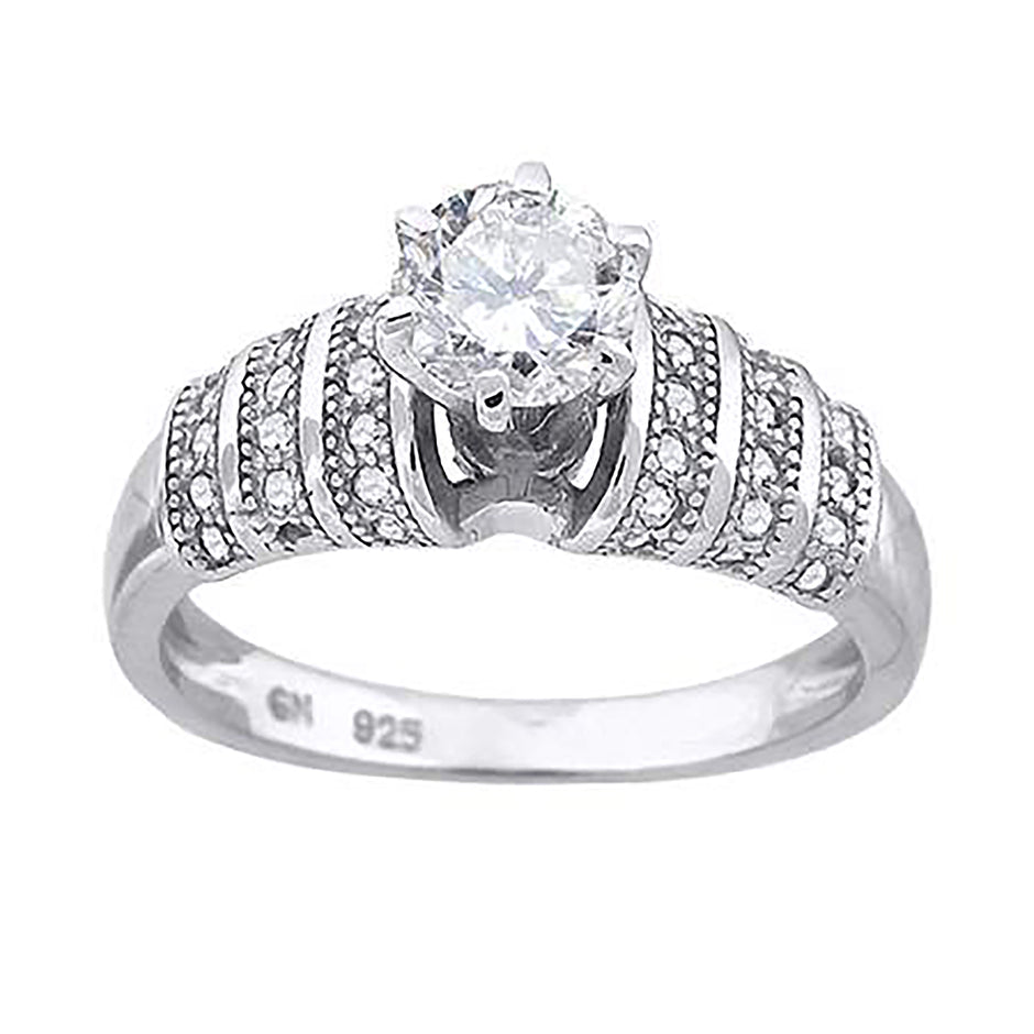 925 Sterling Silver Womens Cubic Zirconia Engagement Ring Size 6