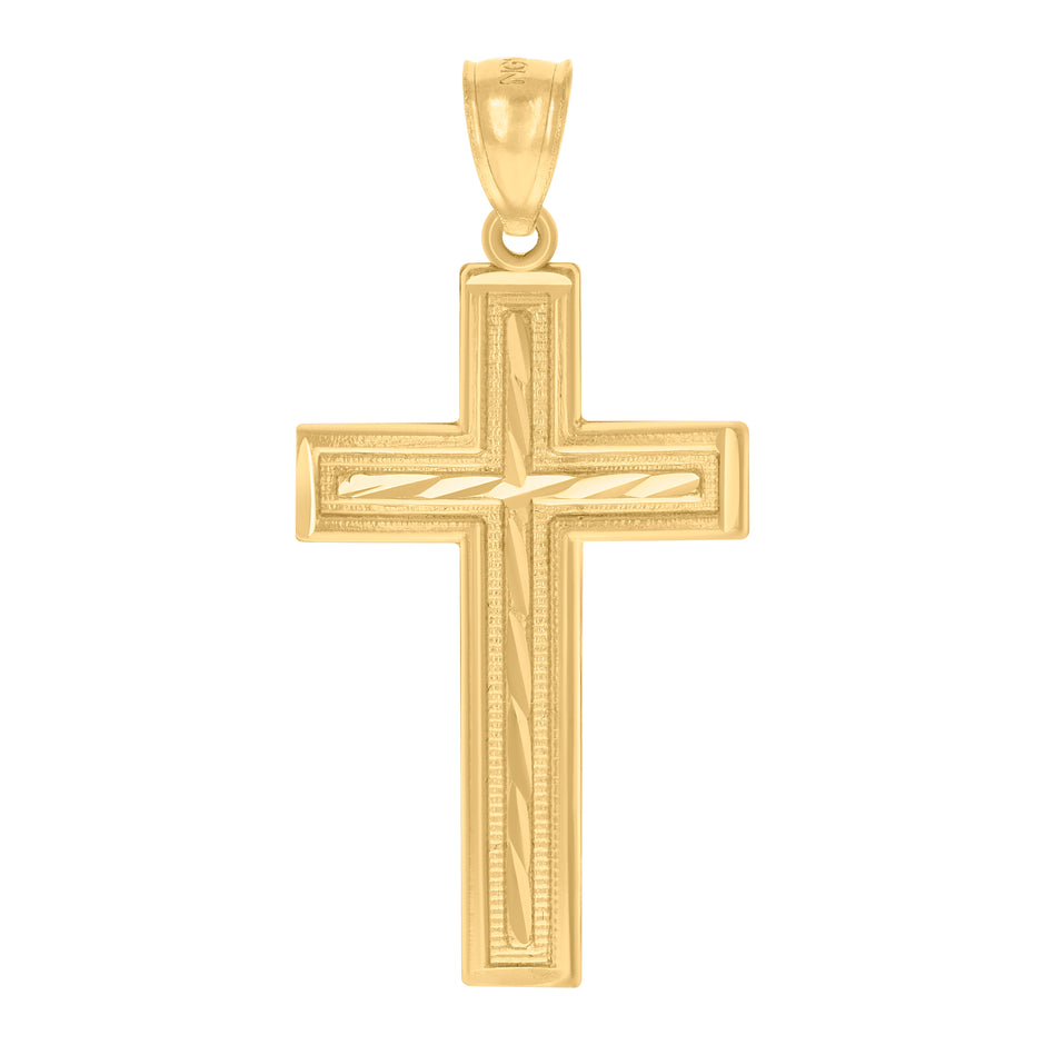 10kt Yellow Gold Diamond-Cut Mens Cross Religious Charm Pendant