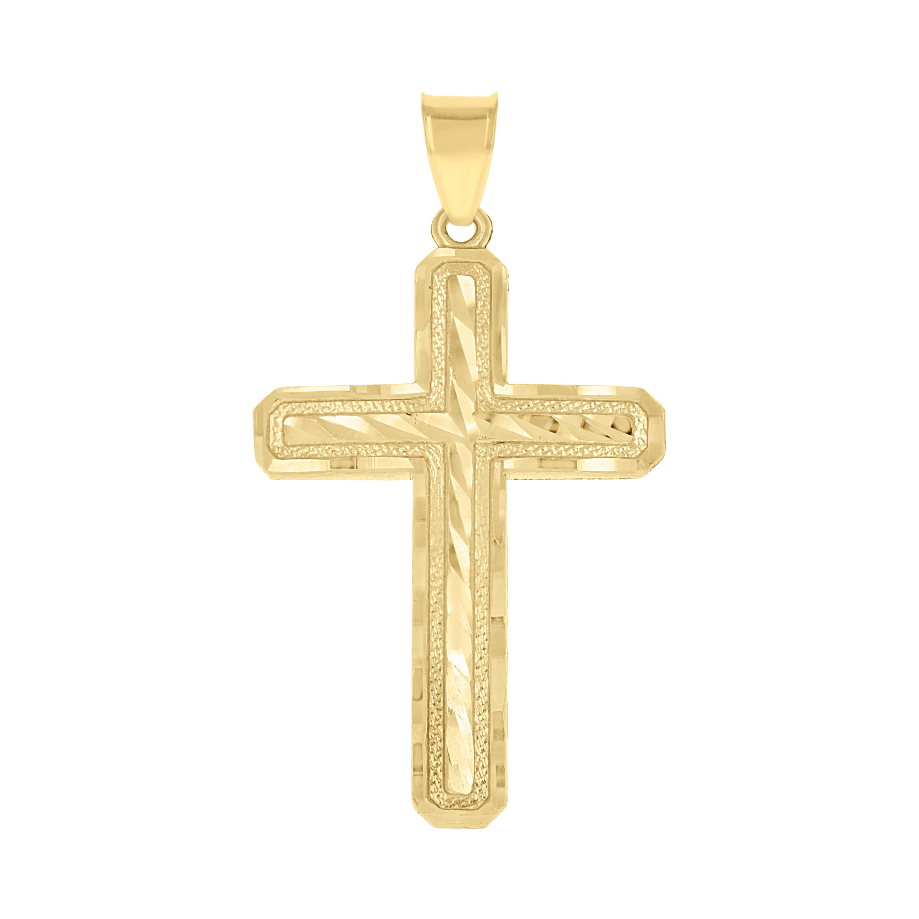 10kt Yellow Gold Diamond-Cut Mens Cross Religious Charm Pendant