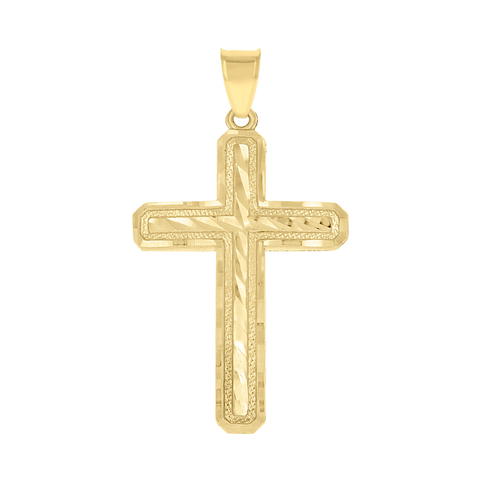 10kt Yellow Gold Diamond-Cut Mens Cross Religious Charm Pendant
