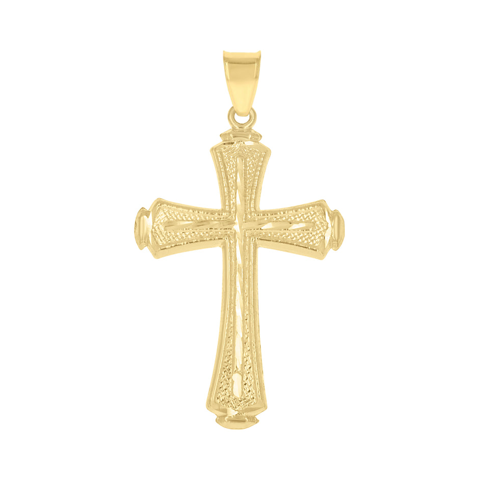 10kt Yellow Gold Mens Women Diamond-Cut Cross Religious Charm Pendant