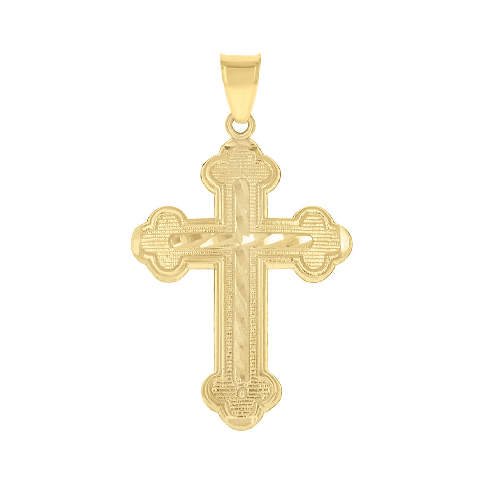 10kt Yellow Gold Diamond-Cut Mens Cross Religious Charm Pendant
