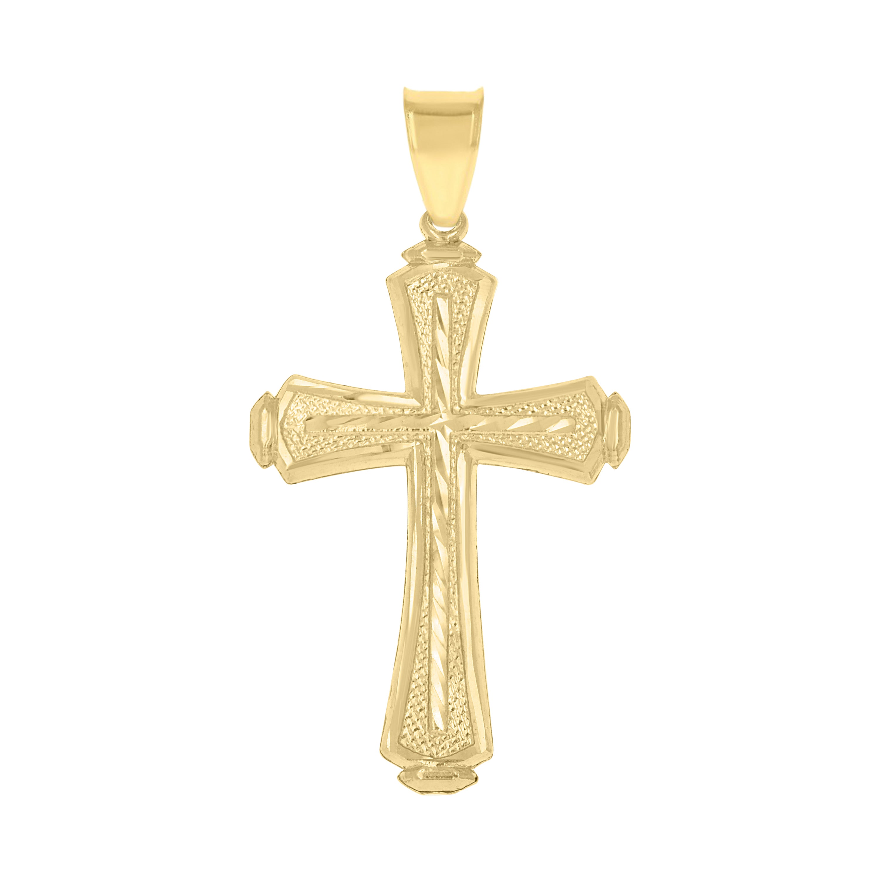10kt Yellow Gold Diamond-Cut Mens Cross Religious Charm Pendant