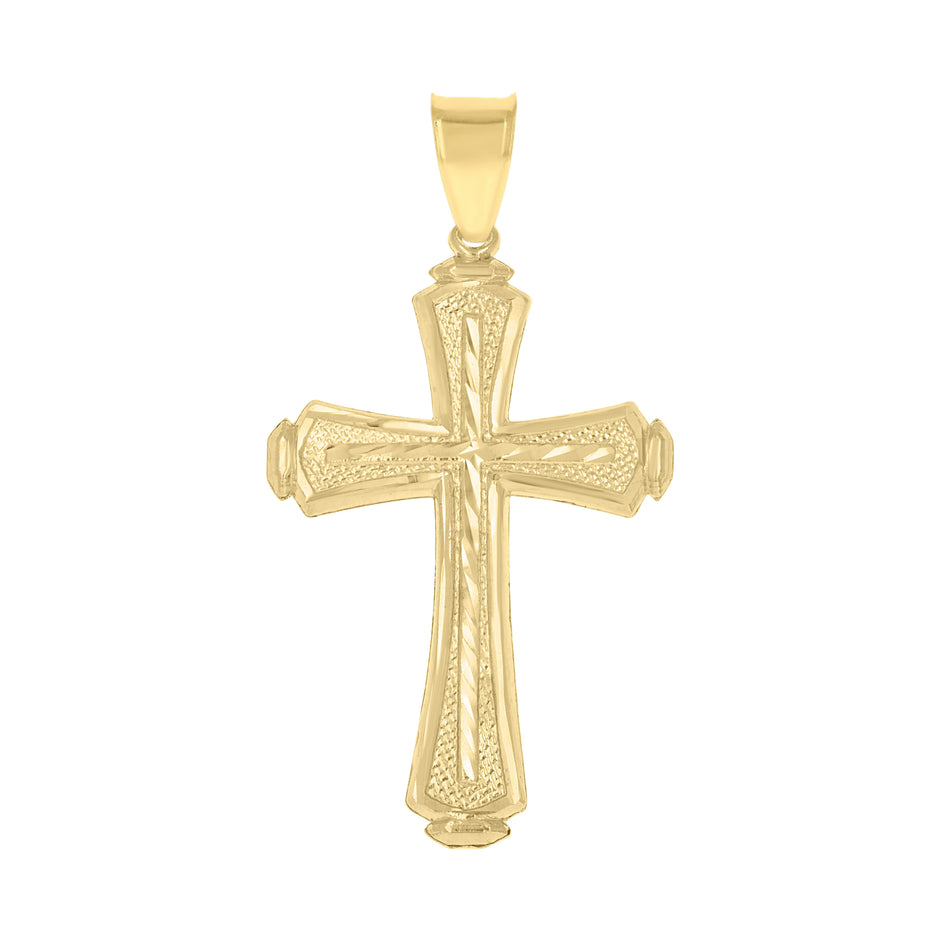 10kt Yellow Gold Diamond-Cut Mens Cross Religious Charm Pendant