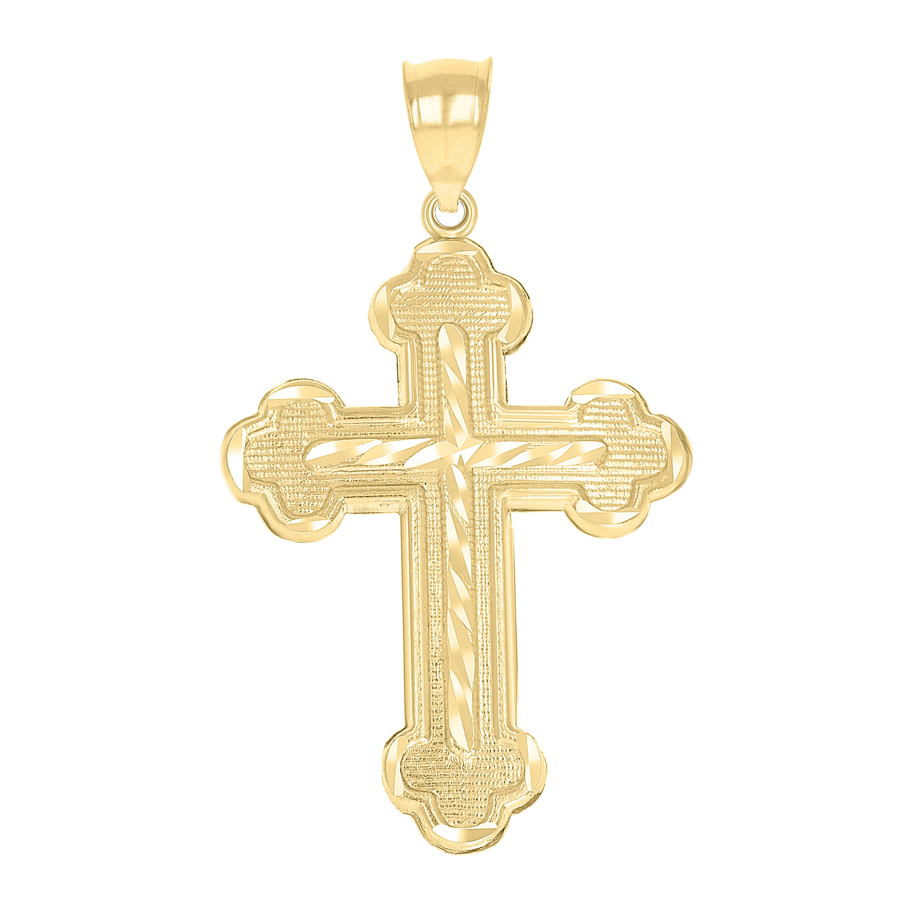 10kt Yellow Gold Diamond-Cut Mens Cross Religious Charm Pendant