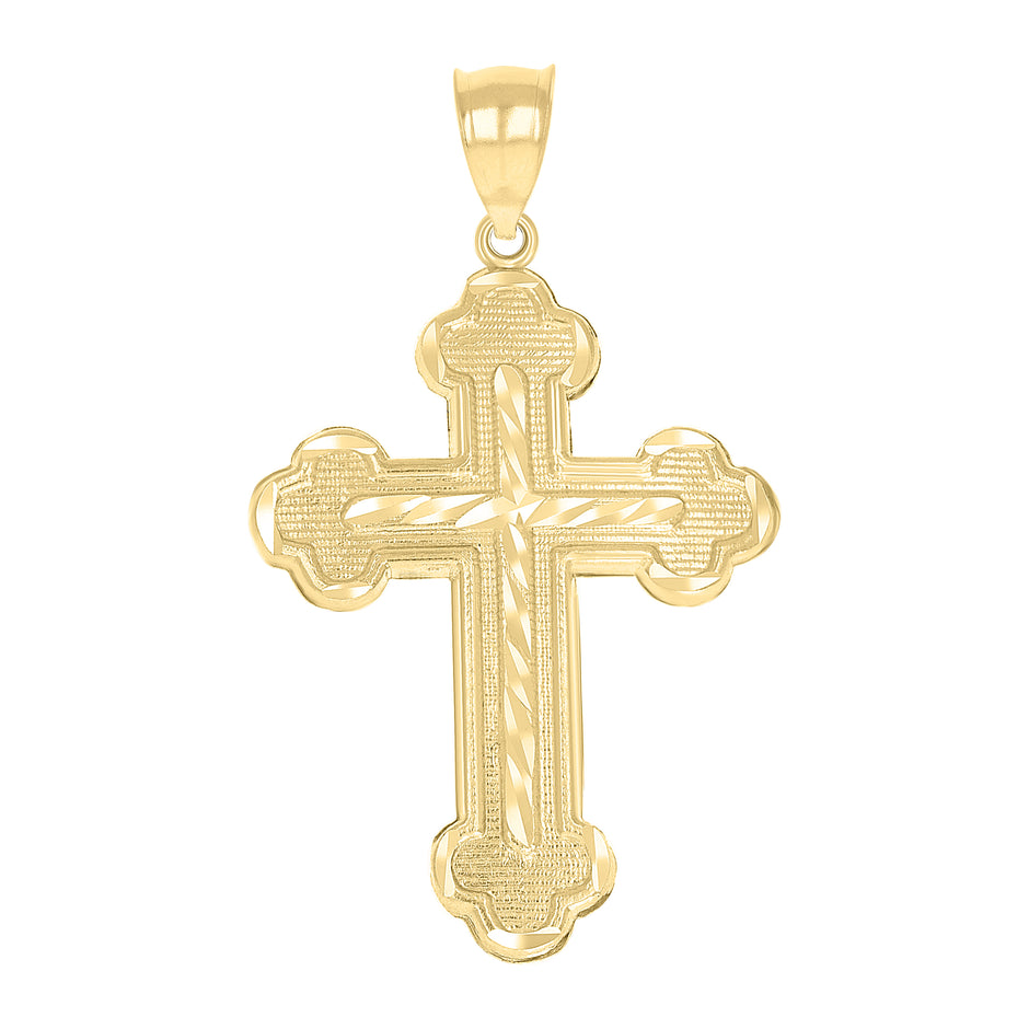10kt Yellow Gold Diamond-Cut Mens Cross Religious Charm Pendant
